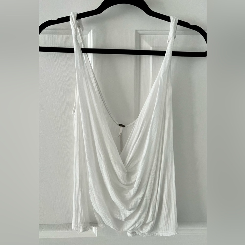Free People White Bullseye Surplice Drape Tank Small